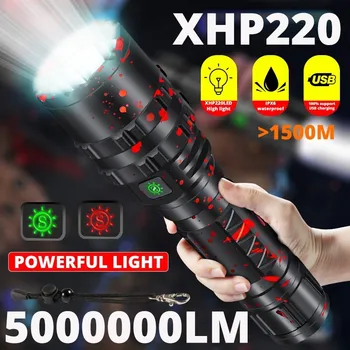 ZK40 5000000LM Высокой Мощности XHP220 Мощный Светодиодный Фонарик Тактический Военный Фонарик USB Кемпинг Lanterna Водонепроницаемый Самооборона