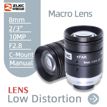ZLKC 8 мм С Фиксированным Фокусным расстоянием 2/3 Дюйма Macro C Mount Объектив 10 Мегапикселей Ручная Диафрагма F2.8 10-Мегапиксельная Камера машинного зрения с Низким уровнем искажений