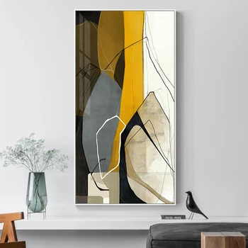 Абстрактное Акварельное Настенное Искусство Nordic Canvas Art Современный Черно-Серый Плакат С Желтым Принтом для Гостиной Modern Cuadros Wall Picture Изображение 2