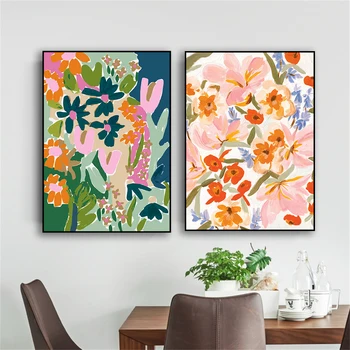 Абстрактный цветочный принт на холсте, Красочный плакат с цветами природы, Большой декор для дома в Ботанической галерее розового цвета