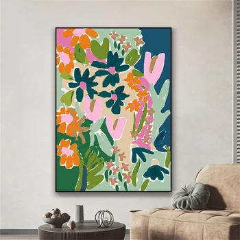 Абстрактный цветочный принт на холсте, Красочный плакат с цветами природы, Большой декор для дома в Ботанической галерее розового цвета Изображение 2