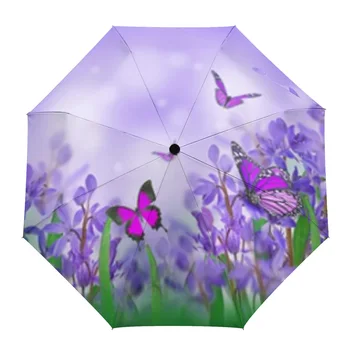Автоматический зонт с весенним цветком и бабочкой, портативный складной зонт от солнца и дождя, женский зонт-зонтик
