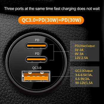 Автомобильное Зарядное Устройство 78 Вт PD USB C С Двумя Портами зарядки PD QC3.0 Блок Быстрой Зарядки Прикуривателя Разветвитель Розетки Адаптер Питания Изображение 2