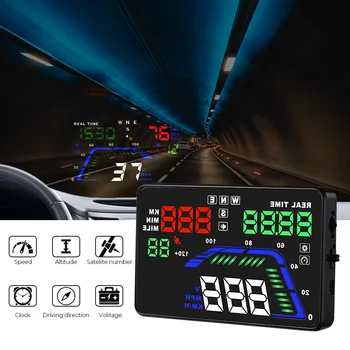 Автомобильный HUD-дисплей Универсальные автомобильные Аксессуары Головной дисплей Цифровые часы GPS Q7 Проектор на лобовое стекло Предупреждение о превышении скорости 5,5 