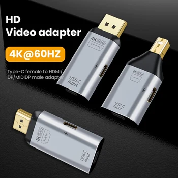 Адаптер USB C Type-C Женский к HDMI-совместимому адаптеру DP miniDP с разъемом для видео высокой четкости 4K при 60 Гц (интерфейс, совместимый с MINI DP) Изображение 2