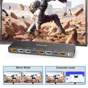 Адаптер для разветвителя игрового экрана сетевой коммутатор USB3.0 KVM-КОММУТАТОР USB-концентратор 8K @ 30Hz USB LAN-коммутатор с расширенным / зеркальным экраном USB-концентратор