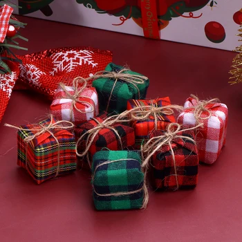 Аксессуары для кукольного домика 2/4ШТ Миниатюрная Рождественская подарочная коробка из хлопка и льна, игрушка для ролевых игр, декор для праздничной вечеринки
