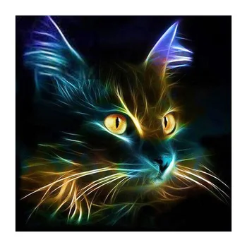 Алмазная роспись котенка DIY 5D Алмазная вышивка Цветные рисунки кошек бисером Темный свет Ночные мозаичные рисунки