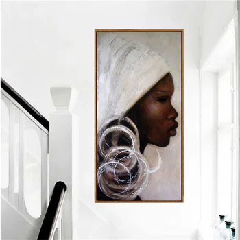 Африканский Портрет Картины маслом Черный Белый Африка Женщина Лицо Картины на Холсте Художественная Настенная Картина Домашний Декор Без Рамки