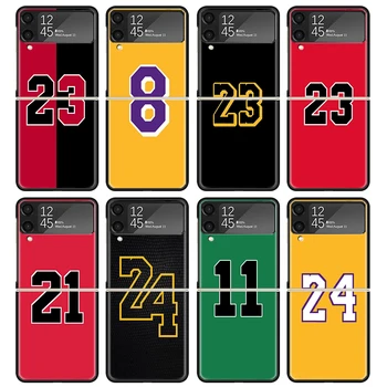 Баскетбольный 23 24 8 Номерной Чехол Для Samsung Galaxy Z Flip 4 5 3 z Flip5 Flip4 5G Жесткий Чехол Для Телефона Flip3 Разъемный Складной Черный Пласт