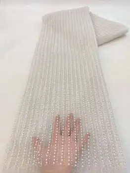 Белая роскошная Африканская кружевная ткань с пайетками для жениха 2023 Высококачественная Французская Нигерийская кружевная ткань с бисером Для пошива свадебного платья