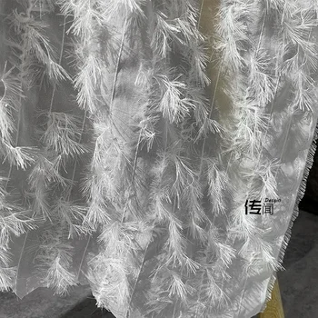 Белое кружево Жаккардовая ткань С полыми украшениями из кисточек и перьев Дизайнер одежды Ткань для шитья своими руками По метрам Полиэфирный Материал