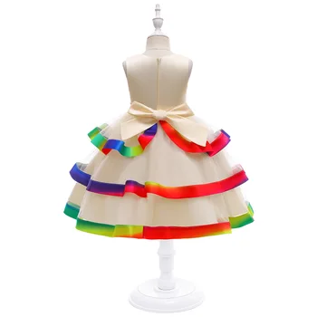 Белое платье HETISO для маленьких девочек, многослойная радужная детская одежда, хлопковое летнее платье без рукавов 5, 6, 8, 10 лет Изображение 2