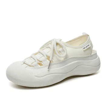 Белые женские босоножки 2024 Летние Дышащие босоножки на платформе, повседневная полая обувь, Модная обувь, женские кроссовки Изображение 2