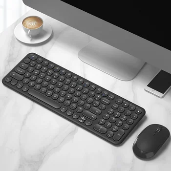 Беспроводная бесшумная игровая клавиатура и мышь 2.4G, клавиатура с круглой крышкой, игровая мышь для Macbook PC, клавиатура для геймерского компьютера, ноутбука Изображение 2