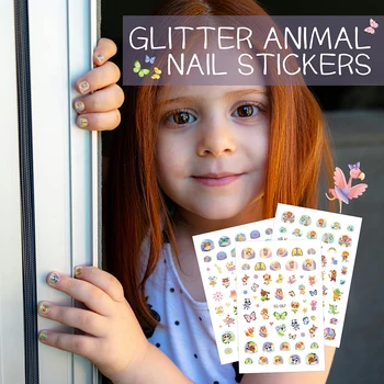 Блестящие наклейки для ногтей для детей, милые животные, дизайн ногтей, украшения для ногтей, детские ногти 