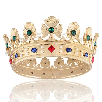 Большая круглая корона в стиле барокко King Queen С разноцветными стразами и жемчужной тиарой для вечеринки