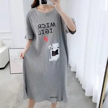 Большой размер 5XL 120 кг Летняя ночная рубашка Женское милое длинное ночное платье пижамы с коротким рукавом Удобное повседневное домашнее платье