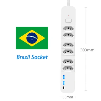 Бразилия Wifi Smart Power Strip Удлинитель Type-C USB Зарядная плата Tuya App Remote Control Работает с Google Alexa Home Изображение 2