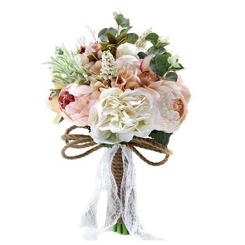 Букет из искусственных пионов и роз для невесты, свадебный букет ручной работы, шелковый букет невесты с цветком в руках