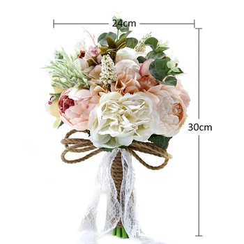 Букет из искусственных пионов и роз для невесты, свадебный букет ручной работы, шелковый букет невесты с цветком в руках Изображение 2