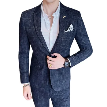 Бутик S-5XL (блейзер + брюки) Мужское элегантное модное деловое повседневное платье для джентльмена в итальянском стиле, льняное платье, комплект из 2 предметов