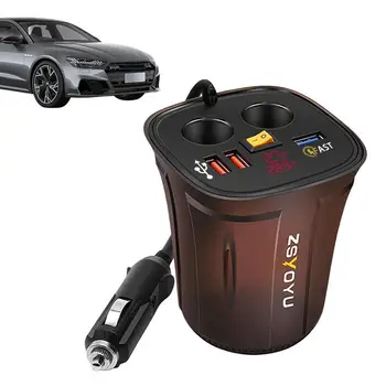 Быстрое зарядное устройство для автомобиля, многопортовый адаптер автомобильного зарядного устройства с быстрой зарядкой, цифровой дисплей, автомобильное зарядное устройство, USB-переходник для автомобильного зарядного устройства, чашка