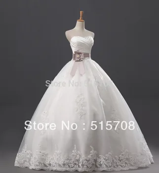 Великолепное бальное платье длиной в пол с кружевным поясом, длинное свадебное платье из белого атласа цвета слоновой кости, свадебные платья в продаже Изображение 2