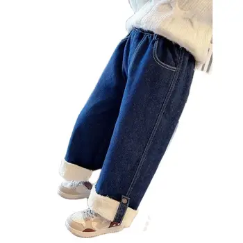 Вельветовые джинсы для девочек, новая детская зимняя одежда, свободные широкие теплые брюки Изображение 2