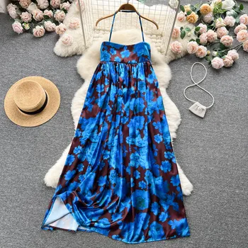 Весенне-летнее Свободное пляжное платье оверсайз, женские винтажные платья в стиле бохо с цветочным принтом, женские повседневные длинные халаты трапециевидной формы, Vestidos Изображение 2