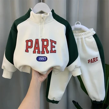 Весенний костюм для мальчиков 2023 года, новый модный детский свитер, Штаны, Осенний комплект спортивной одежды из 2 предметов Изображение 2