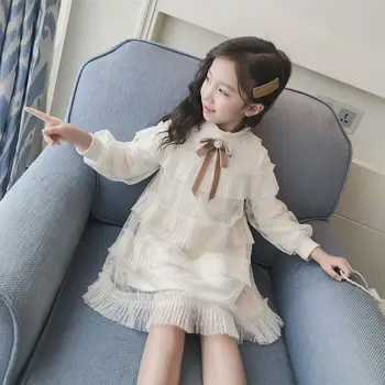 Весна Осень, новое модное Корейское платье принцессы для девочек Kawaii, Свободное повседневное праздничное платье с длинным рукавом, милая Детская одежда