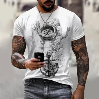 Винтажная мужская футболка, Летняя футболка с круглым вырезом и 3D-принтом 