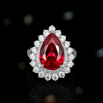 Винтажное кольцо с рубином грушевидной огранки из 100% стерлингового серебра 925 пробы для женщин, свадебные украшения для помолвки, бесплатная доставка