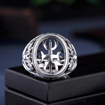 Винтажное Мужское кольцо из стерлингового серебра 925 пробы 12x16 мм 14x18 мм с овальным Кабошоном, Полумонтажное Обручальное кольцо, подходит для янтаря и бирюзы Изображение 2