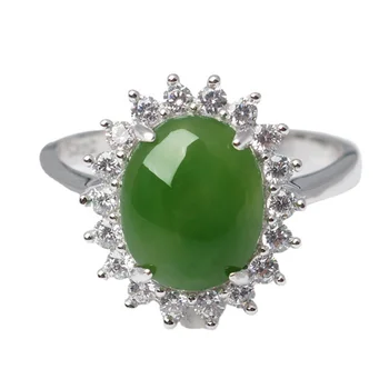 Винтажное Счастливое кольцо из серебра 925 пробы с яшмой, регулируемое с сертификатом, Зеленый Хотанский нефрит, циркон, кольца для пальцев, женские украшения в стиле ретро