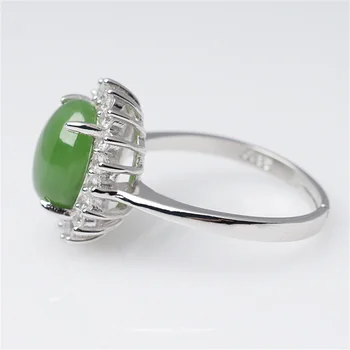 Винтажное Счастливое кольцо из серебра 925 пробы с яшмой, регулируемое с сертификатом, Зеленый Хотанский нефрит, циркон, кольца для пальцев, женские украшения в стиле ретро Изображение 2