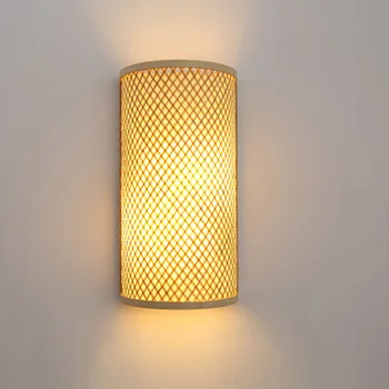 Винтажный бамбуковый светильник-бра из пеньковой веревки, прикроватные светильники для спальни, столовая, гостиная, японский настенный светильник из ротанга, проход. Изображение 2