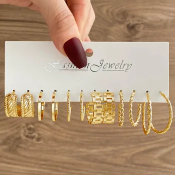 Винтажный набор сережек золотого и серебряного цвета в виде круга для женщин 2023 Модная новая геометрическая серьга-обруч для женщин Модные ювелирные изделия