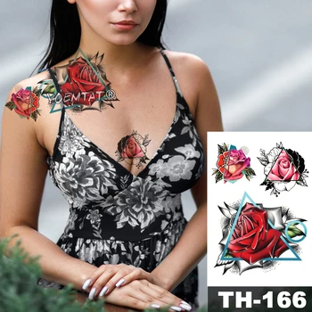Водонепроницаемая временная татуировка Наклейка Розовая роза геометрический кружевной узор Перенос воды боди-арт флэш поддельная татуировка Изображение 2