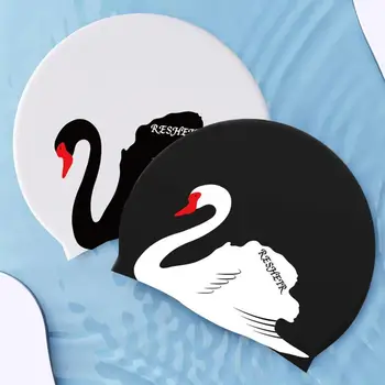 Водонепроницаемые плавательные шапочки для женщин Swan, большая силиконовая плавательная шапочка для девочек, эластичные, приятные для кожи плавательные шапочки, Противоскользящая плавательная шапочка Изображение 2