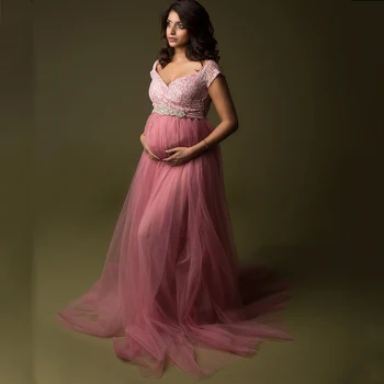 Воротник в одну линию, кружевные сетчатые платья для фотосъемки беременных, юбка для фотосессии беременных, сексуальная повседневная одежда для беременных женщин Изображение 2