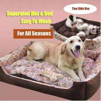 Высококачественная кровать для собак крупных пород, диван-коврик, домик, кроватка 3 размера, домик для домашних животных, большое одеяло, подушка, корзина для принадлежностей Изображение 2