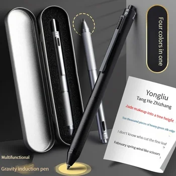 Высококачественная металлическая многоцветная шариковая ручка 4 в 1, шариковая ручка 0,7 мм, черная, синяя, красная, с заправкой и грифелем для школьного письма.