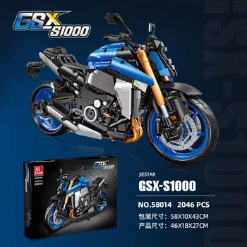 Высокотехнологичная сборка гоночных мотоциклов Suzuki GSX-S1000 строительные блоки MOC модель DIY кирпичи игрушки Изображение 2