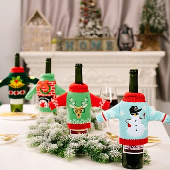 Вязаные Рождественские украшения для бутылок вина Новогодний Рождественский Семейный Званый ужин Сумка для свитера с винной бутылкой Санта Клауса