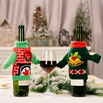 Вязаные Рождественские украшения для бутылок вина Новогодний Рождественский Семейный Званый ужин Сумка для свитера с винной бутылкой Санта Клауса Изображение 2