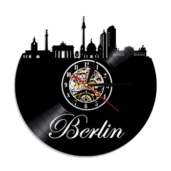 Германия, Виниловая пластинка с видом на город Берлин, настенные часы с виниловой пластинкой, Современный дизайн, Архитектура городского пейзажа, Домашний декор, Бесшумные подвесные часы.