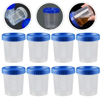 Герметичный стаканчик для мочи с синей крышкой, мерные одноразовые контейнеры с крышками для образцов объемом 120 мл Изображение 2