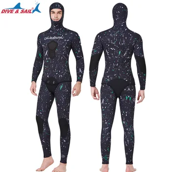 Гидрокостюм для подводной охоты 3, 5, 7 мм, мужской водолазный костюм CR, неопреновый камуфляж с открытыми порами, камуфляжный костюм для свободного плавания с капюшоном Изображение 2